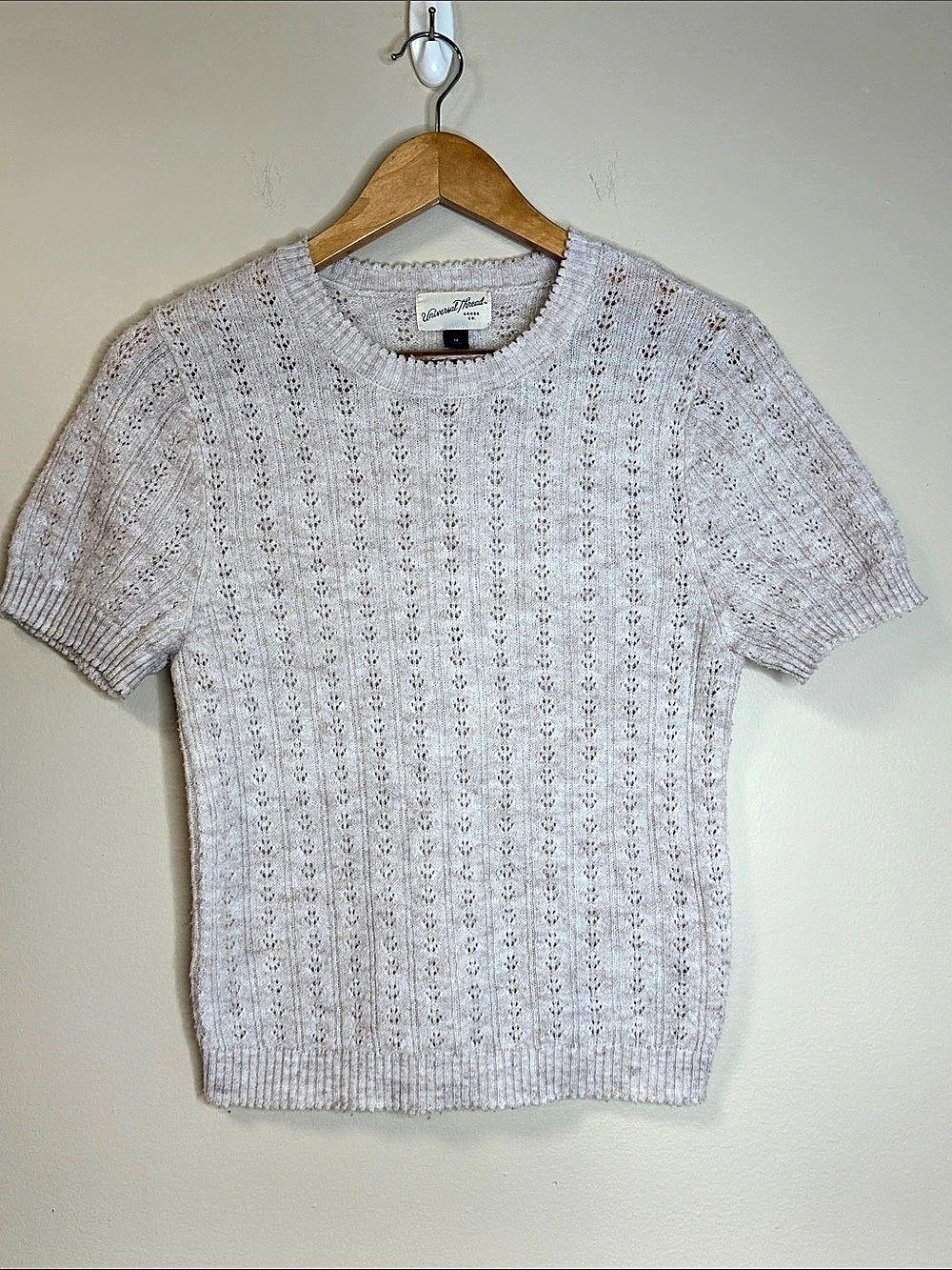 Universal Thread Pointelle Knit Short Sleeve Sweater in Pink Size Medium